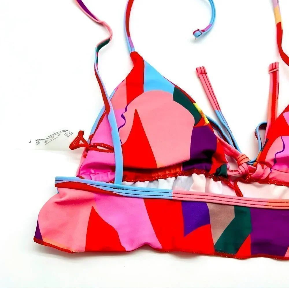 Colorful Triangle Tie Around Neck Bikini Top - Picture 7 of 9
